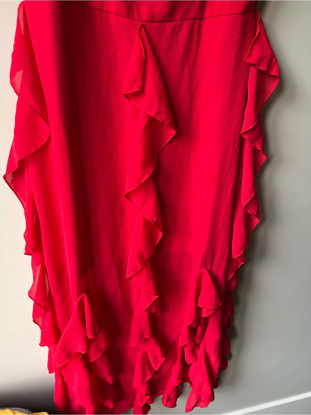 Eilly Bazar Ruched Off-Shoulder Red High-Low Ruffle Dress size small - Picture 7 of 13